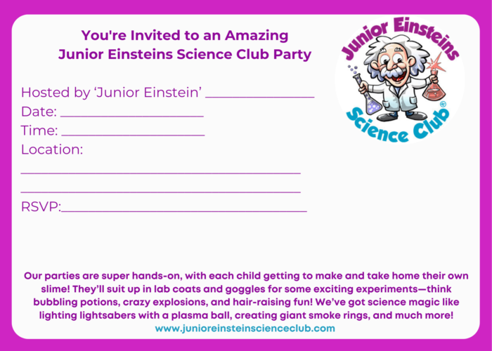 Junior Einsteins Science Club Party Invitations