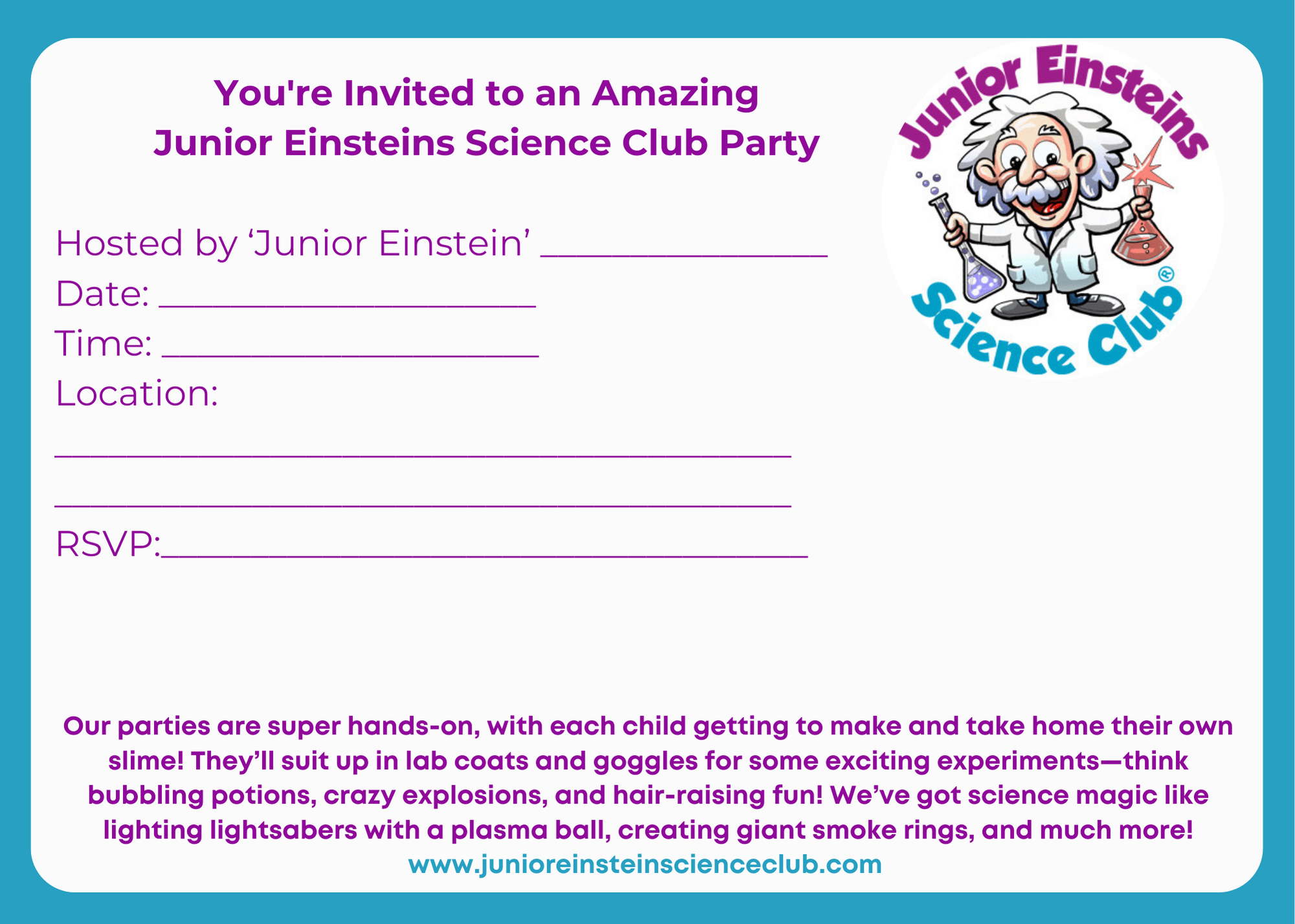 Junior Einsteins Science Club Party Invitations Blue