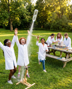 Children doing hands-on science with Junior Einsteins Science Club Luxembourg